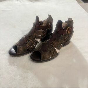 Freebird by Steven Arrow‎ Leather Fringe Gladiator Boots Brown Size 8